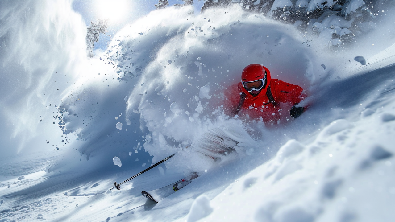 A man on the skiing on the slopes of Vail, CO